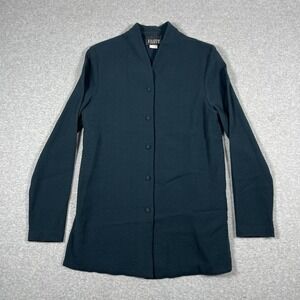 Eileen Fisher Shirt Womens Medium Green Blouse Button Up 100% Wool Long Sleeve